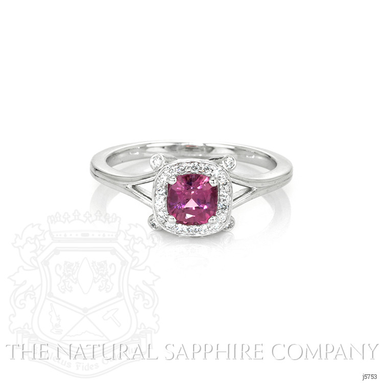 0.90 Ct. Purplish Pink Sapphire and Natural Diamond Antique Style Ring, Platinum 950